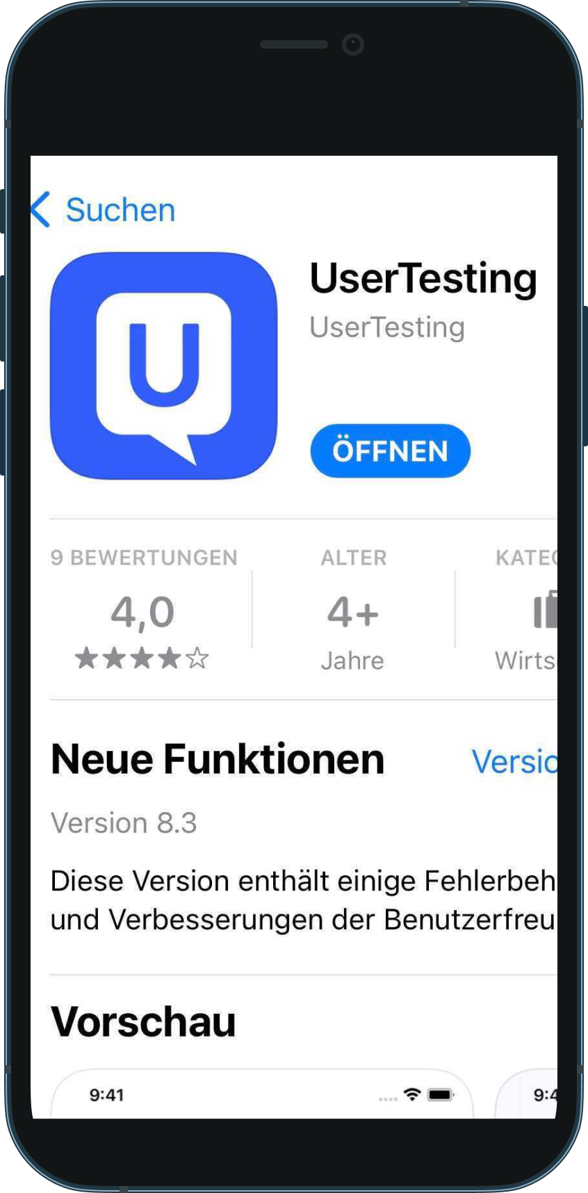 Die UserTesting-App im Apple App Store