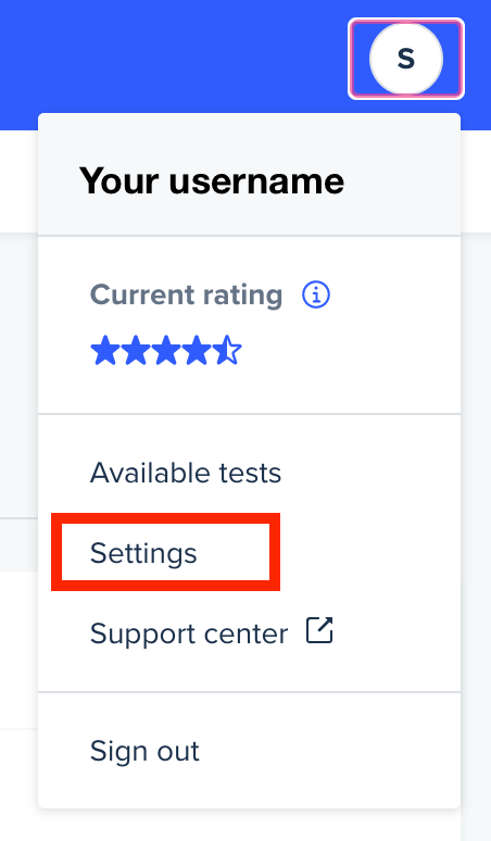 Contributor dashboard with avatar menu open, Settings option highlighted