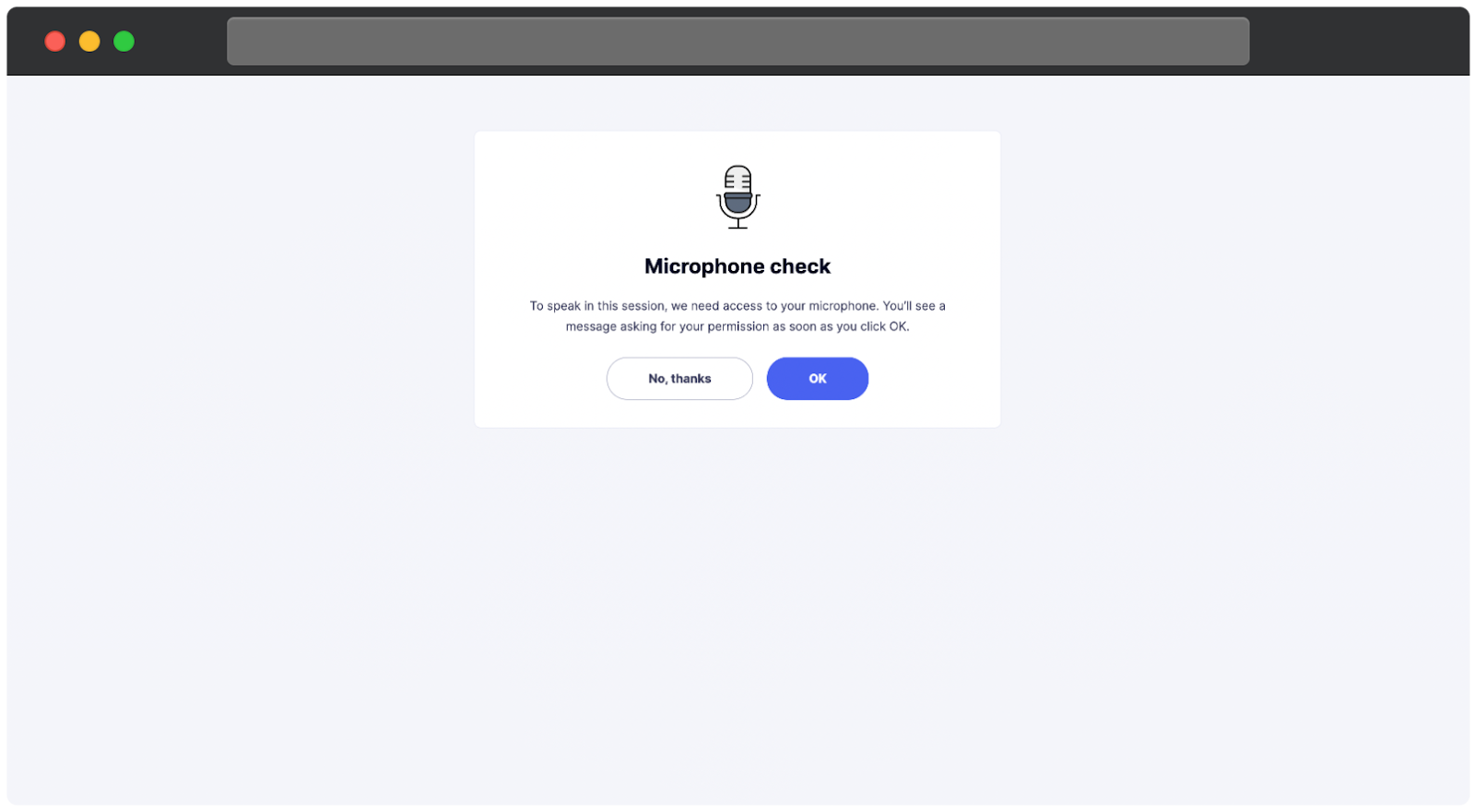 Microphone check permission screen.