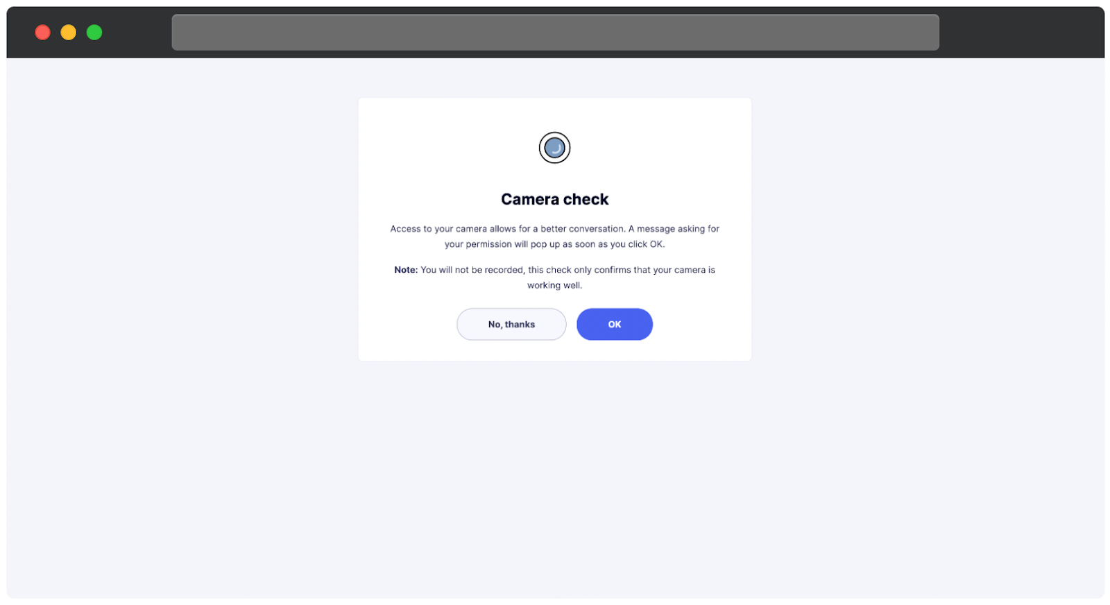 Camera check permission screen.