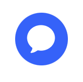 A solid white speech bubble enclosed in a blue circle