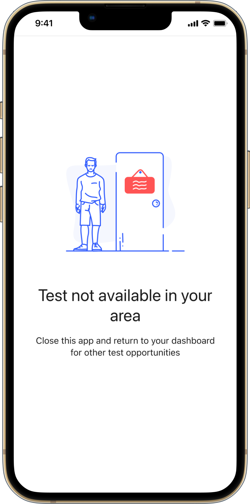 Écran de résultat bloqué : test non disponible.